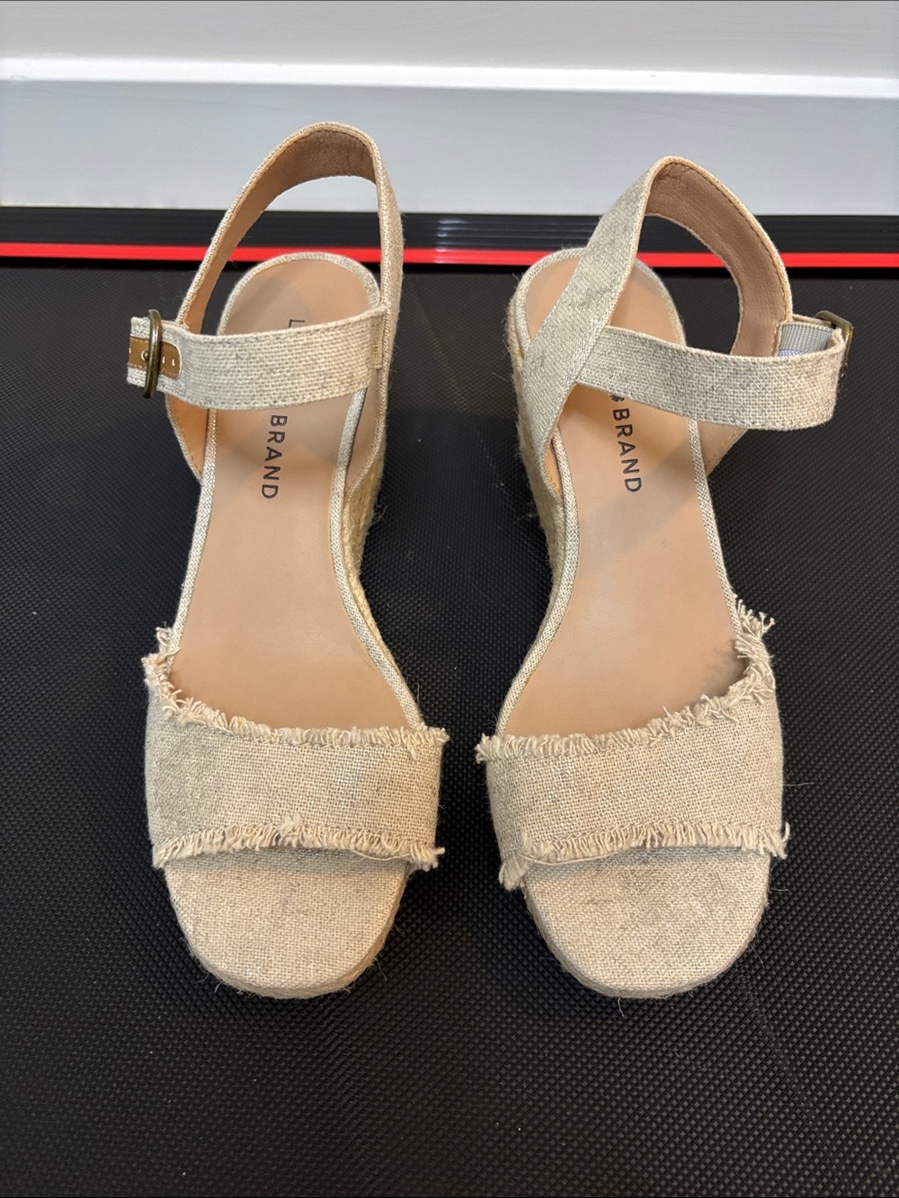 Lucky Brand Neutral Frayed Espadrille Wedge Sandals